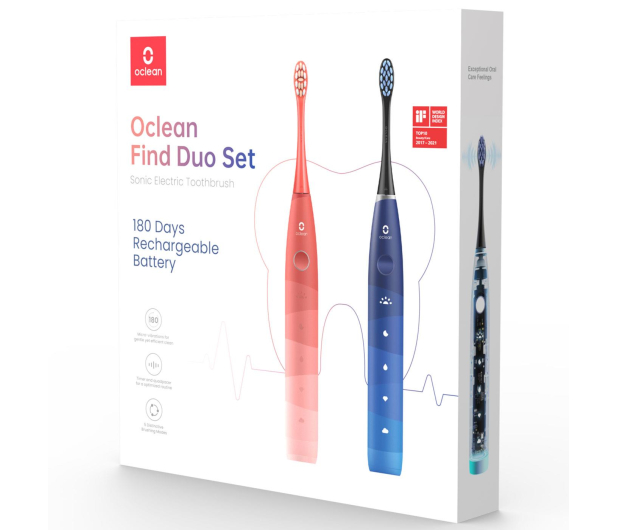 Oclean Szczoteczki soniczne FLOW Find Duo (czerwona i niebieska) - 1055165 - zdjęcie 3